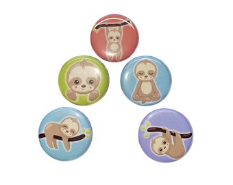 Sloth Magnet, 1", 1.25", Button Magnet, Sloth, Sloth Theme, Sloth Decor, Sloth Birthday, Sloth Gift, Sloth Party Favor, Sloth Button, A022