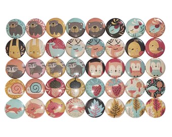 Woodland Magnet, 1", 1.25", 1.5", Button Magnet, Woodland, Fox Magnet, Bear Magnet, Raccoon Magnet, Deer Magnet, Mushroom Magnet, WA004