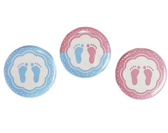 Gender Reveal, Twins, Baby Feet, Pink, Blue, 1.25", 1.5", 2.25", Pinback Button, Baby Shower, Twin Reveal, Team Both, VB036, VB038, VB040