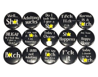 Cuss Word Magnet, 1", 1.25", Button Magnet, Crude Button, Funny Magnet, Mature Party Favor, Humor Magnet, Curse, Bad Words, Adult, AM008