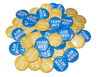 Baby Reveal, Sky Blue, Yellow, 1.25", 1.5", 2.25", Pinback Button, Easter Baby Shower, Summer Baby Shower, Boy or Girl, VB138, VB034