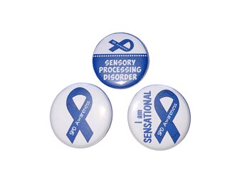 Sensory Processing Disorder, SPD , 1", 1.25", 1.5", Button, SPD, Spd Theme, Spd Decor, Party Favor, Blue Ribbon, Flatback, Pinback, CA041