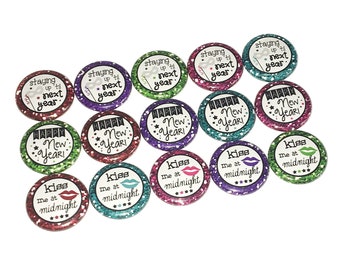 New Year's, Kiss, 1", 1.25", 1.5", 2.25", Button, New Year's, New Year's Party, Party Favor, New Year's Theme, Flatback, Pinback, Pin, NY001