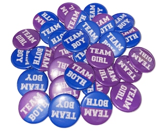 Gender Reveal, Twins, Royal Blue, Purple, 1.25", 1.5", 2.25", Pinback Button, Boy, Girl, Team Both, Twin Reveal, Vote, VB090, VB122, VB447