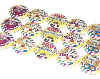 100 Days, 1", 1.25", Button, 100 Day Party, One Hundred, School Party Favor, 100 School Days, 100 Day Theme, 100 Theme, One Hundred, SC011