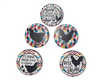 Chicken, Rooster, 1", 1.25", 1.5", 2.25", Button, Chicken Theme, Chicken Decor, Rooster, Gift, Fowl, Flatback, Pinback, Pin, Badge, BR002