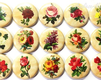 Flower Magnet, 1", 1.25", Button Magnet, Flower Decor, Flower Theme, Floral Theme, Floral Decor, Floral Magnet, Roses, Flowers, PF012