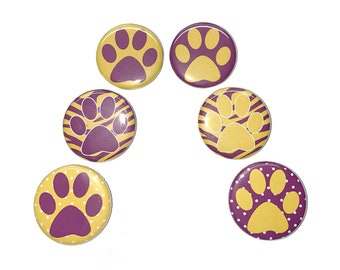 Paw Magnet, Purple, Yellow, 1", 1.25", 1.5", Button Magnet, Paw Prints, Animal Prints, Paw Embellishment, Magnets, Calendar Magnets, PP026