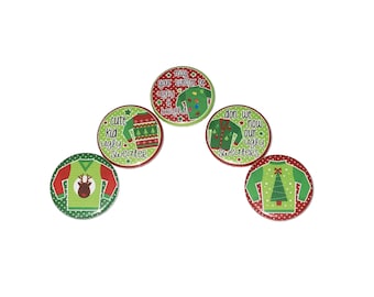 Ugly Sweater, 1", 1.25", 1.5", 2.25", Button, Party Favor, Ugly Sweater Theme, Tree, Christmas, Holiday, Flatback, Pinback, Pin, Badge, X003