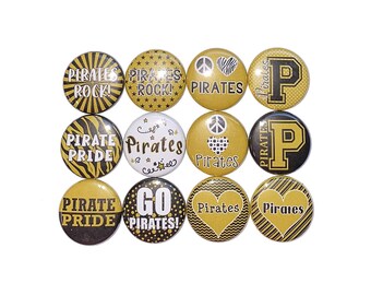 Pirate Magnet, Black, Gold, 1", 1.25", 1.5", 2.25", Button Magnet, Pirate Theme, SM065