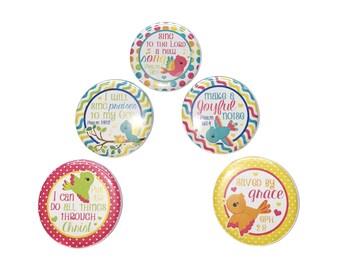 Praise, Christian, 1", 1.25", 1.5", 2.25", Button, Bird, Christian, Prayer, Church, Scripture, Sing, Praise, Flatback, Pinback, Pin, FT029