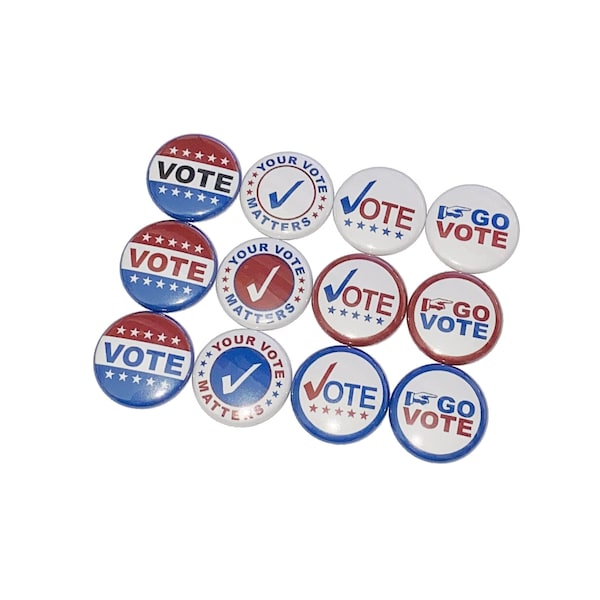 Vote, 1", 1.25", 1.5", 2.25", Button, Election, Campaign, Voter, Voting, Vote Flatback, Vote Pinback, Vote Badge, Vote Pin, PC023