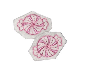 Peppermint Felt, 2 Felts, Peppermint, White, Pink, Unfinished, Craft Supply, Christmas, Christmas Candy, Pink Peppermint, EMB061