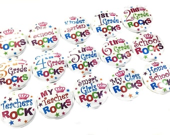 School Rocks Magnets, 1", 1.25", Button Magnet, Party Favor, Gift, School Decor, Teacher, Classroom, PreSchool, PreK, 1st, 2nd, 4th, SC008