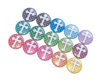 Crosses, Polka Dot, 1", 1.25", Button, Cross Button, Cross, Cross Theme, Sunday School, Christian, Attendance, Flatback, Pinback, Pin, FT012