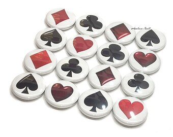 Cards, Poker, 1", 1.25", 1.5", 2.25", Button, Poker Decor, Poker Theme, Party Favor, Hearts, Diamonds, Flatback, Pinback, Pin, Badge, GM006