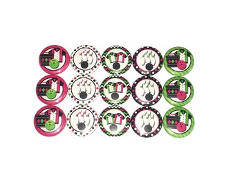 Bowling Magnet, 1", 1.25", 1.5", 2.25", Button Magnet, Bowling Theme, Bowling Decor, Bowling Ball, Pink, Green, Party Favor, Gift, HI004