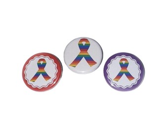 Pride, 1", 1.25", 1.5", 2.25", Button, Pride Awareness, Pride Ribbon, Pride Theme, Rainbow Ribbon, LGBT, Flatback, Pinback, Pin, CA061