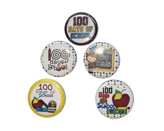 100 Days of School, 1", 1.25", 1.5", Button, Party Favor, 100, 100 Days of School Party, School Party, 100 Celebration, One Hundred, SC016