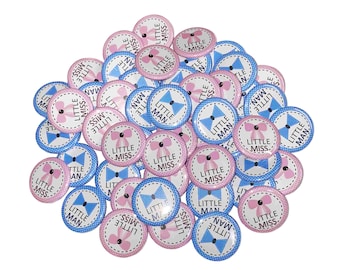 Gender Reveal, Little Man, Little Miss, Pink, Blue, 1.25", 1.5", 2.25", Pinback Button, Baby Shower, Boy or Girl, Baby Reveal, VB176, VB194