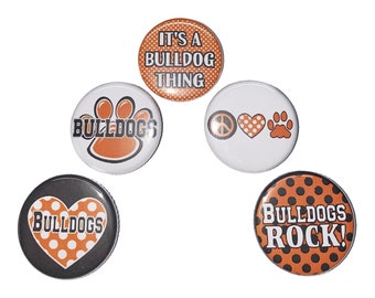 Bulldog Magnet, Orange, Black, 1", 1.25", Button Magnet, Bulldog Theme, Party Favor, SM044