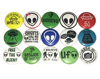Alien Magnet, 1", 1.25", 1.5", 2.25", Button Magnet, Alien Theme, Alien Decor, Spaceship Magnet, UFO, Alien Abduction, UFO Theme, ZP011