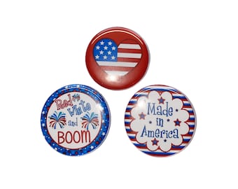 Patriotic, America, Red, Blue, 1", 1.25", Button, Made in USA, American Flag, Patriotic, Patriotic Theme, Flatback, Pinback, Badge, PC005