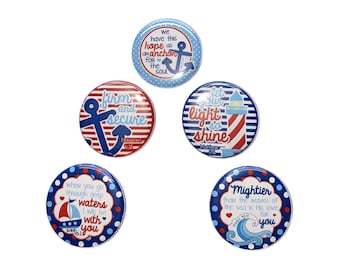 Religious, 1", 1.25", 1.5", 2.25", Button, Nautical, Christian Gift, Prayer, Church Party Favor, Scripture, Flatback, Pinback, FT007