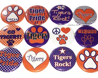 Tigers Magnet, Orange, Purple, 1", 1.25", 1.5", 2.25", Button Magnet, Party Favor, Tiger Decor, Tiger Theme, SM035