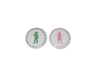 Gender Reveal, Cowboy, Cowgirl, Green, Pink, 1.25", 1.5", 2.25", Pinback Button, Girl or Boy, Baby Shower, Reveal, Western, VB518, VB230