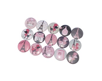 Paris, Poodles, 1", 1.25", Button, Poodle Theme, Paris Theme, France, Poodle Decor, Paris Decor, Eiffel Tower, Flatback, Pinback, Pin, TS021