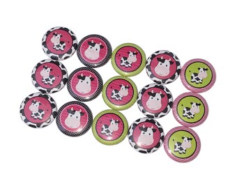 Cows, 1", 1.25", 1.5", 2.25", Button, Cow Birthday, Cow Party Favor, Green Cow, Pink Cow, Cow Theme, Cow Decor, Flatback, Pinback, Pin, A007