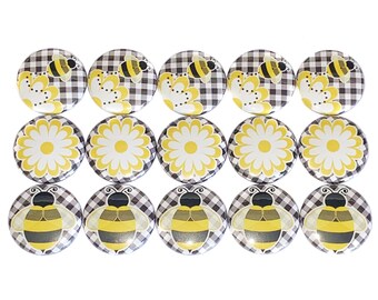 Bee Magnet, Yellow, Black, 1", 1.25", 1.5", Button Magnet, Bee, Bee Theme, Bee Decor, Bee Party Favor, Bee Birthday, Gingham, Bee Gift, B018