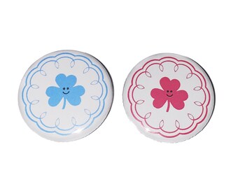 Gender Reveal, St. Patrick's Day, Dark Pink, Sky Blue, 1.25", 1.5", 2.25", Pinback Button, Shamrock, Shower, Clover, VB528, VB538