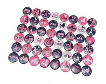 Paris, Black, Pink, 1", 1.25", Button Magnet, Poodle Magnet, Paris Magnet, Poodle Theme, France, Poodles, Paris Decor, Eiffel Tower, TS025