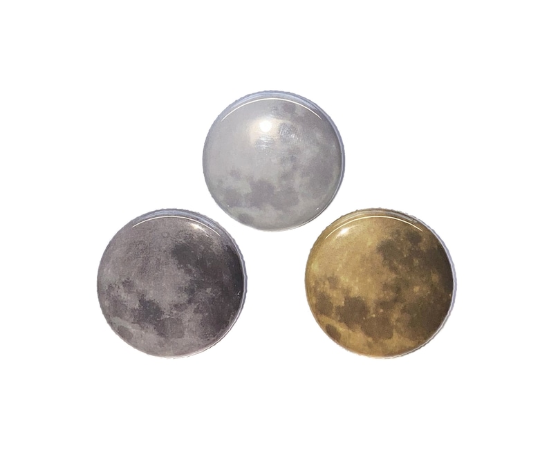 Moon, 1, 1.25, Button, Moon Theme, Moon Decor, Harvest Moon, Grey Moon, Brown Moon, White Moon, Full Moon, Flatback, Pinback, Pin, ZP002 image 1