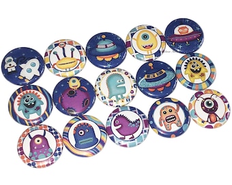 Alien, Space Ship, 1", 1.25", 1.5", Button, Alien Party Favor, Space Ship Theme, Space Theme, Alien Theme, Space, Flatback, Pinback, ZP001