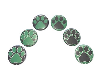 Paw, Green, Black, 1", 1.25", 1.5", Button, Green Paw, Green Black Paw, School Spirit, School Pride, Flatback, Pinback, Badge, PP019