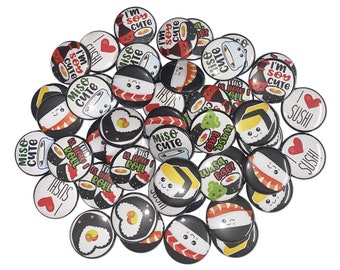 Sushi, 1", 1.25", 1.5", Button, Sushi Theme, Sushi Decor, Sushi Birthday, Sushi Party Favor, Flatback, Pinback, Pin, Badge, Gift, FD030