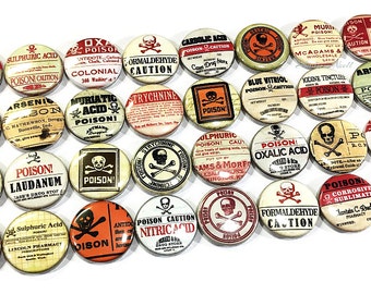 Poison Magnet, 1", 1.25", Button Magnet, Poison, Poison Theme, Caution, Deadly, Acid, Arsenic, Formaldehyde, Strychnine, Laudanum, D007