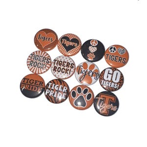 Tigers, Orange, Black, 1&quot;, 1.25&quot;, 1.5&quot;, 2.25&quot;, Button, Tiger Decor, Tiger Theme, Tigers, Party Favor, Tiger Flatback, Tiger Pinback, SM034