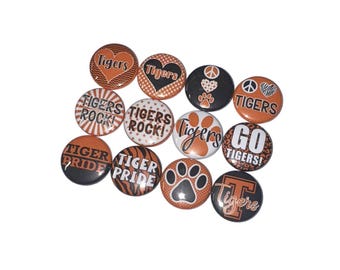 Tigers, Orange, Black, 1", 1.25", 1.5", 2.25", Button, Tiger Decor, Tiger Theme, Tigers, Party Favor, Tiger Flatback, Tiger Pinback, SM034