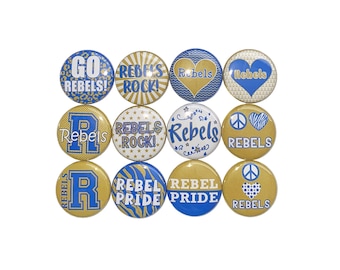 Rebels Magnet, Royal Blue, Gold 1", 1.25", 1.5", 2.25", Button Magnet, Rebels Theme, SM073