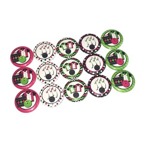 Bowling, 1&quot;, 1.25&quot;, 1.5&quot;, 2.25&quot;, Button, Bowling Theme, Bowling Decor, Pink, Green, Party Favor, Gift, Flatback, Pinback, Pin, Badge, HI004