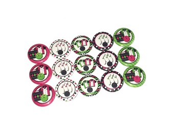 Bowling, 1", 1.25", 1.5", 2.25", Button, Bowling Theme, Bowling Decor, Pink, Green, Party Favor, Gift, Flatback, Pinback, Pin, Badge, HI004