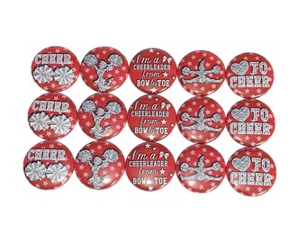 Red Cheer, Cheer Magnet, 1", 1.25", 1.5", Button Magnet, Cheer Theme, Cheer Decor, Cheerleading, Cheer Gift, Cheer Birthday, Red, Pom, CD020