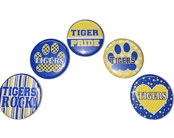Tiger Magnet, 1", 1.25", Button Magnet, Yellow, Blue, Tiger Theme, Tiger Decor, Party Favor, Paw, SM007