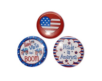 Patriotic Magnet, Made in the America, 1", 1.25", Button Magnet, Flag Magnet, American Flag, Patriotic Magnet, Heart, Memorial Day, PC005