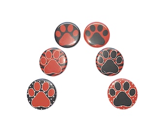 Paw, Red, Black, 1", 1.25", 1.5", Button, Animal Paw, Paw Print, Flatback, Pinback, Pin, Badge, PP011