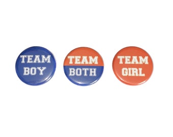 Gender Reveal, Twins, Navy Blue, Orange, 1.25", 1.5", 2.25", Pinback Button, Boy, Girl, Team Both, Twin Reveal, Vote, VB099, VB077, VB415